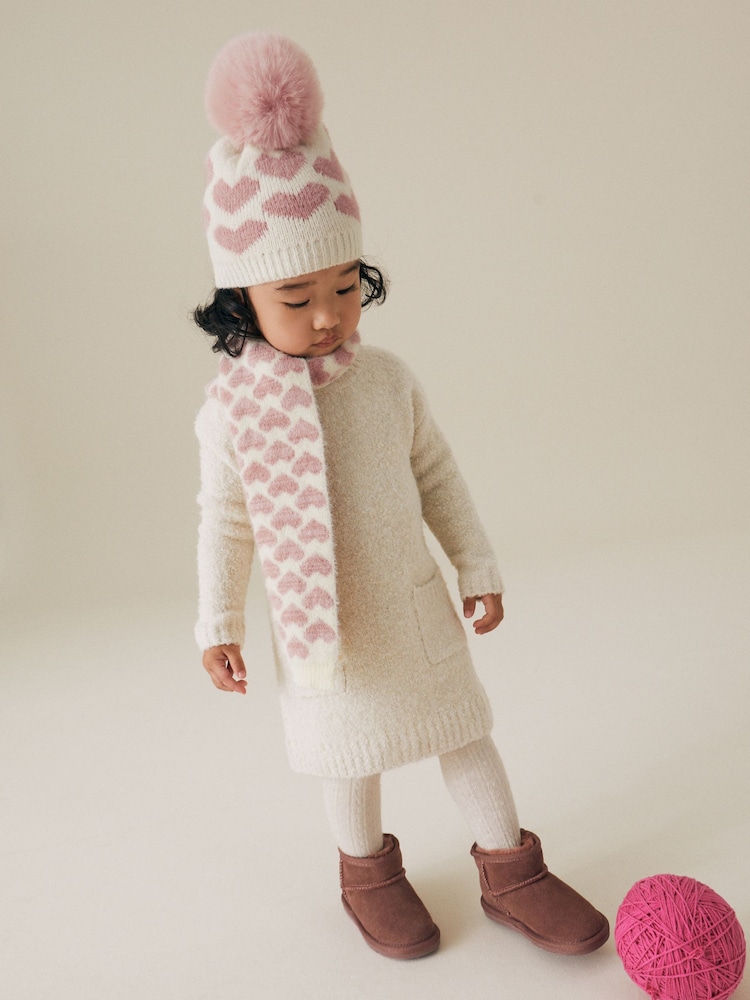 White/Pink Heart Hat And Scarf Set (1-13yrs) - Image 2 of 7