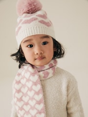 White/Pink Heart Hat And Scarf Set (1-13yrs) - Image 3 of 7