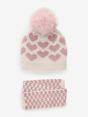 White/Pink Heart Hat And Scarf Set (1-13yrs) - Image 4 of 7