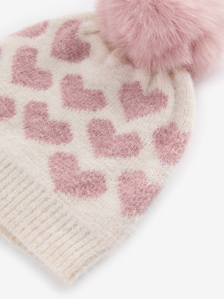 White/Pink Heart Hat And Scarf Set (1-13yrs) - Image 7 of 7