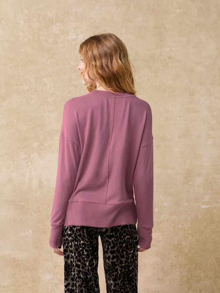 Rose Pink Soft Touch Cosy Seam Crew Neck Jumper - Image 3 of 6