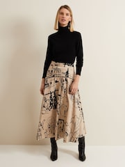 Phase Eight Natural Mavis Tuscan Print Midi Skirt - Image 1 of 7