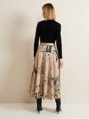 Phase Eight Natural Mavis Tuscan Print Midi Skirt - Image 2 of 7