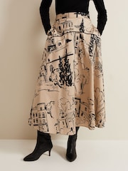 Phase Eight Natural Mavis Tuscan Print Midi Skirt - Image 3 of 7