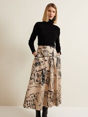 Phase Eight Natural Mavis Tuscan Print Midi Skirt - Image 5 of 7