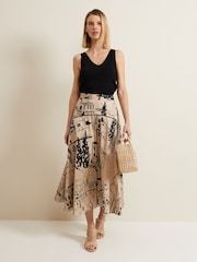 Phase Eight Natural Mavis Tuscan Print Midi Skirt - Image 6 of 7