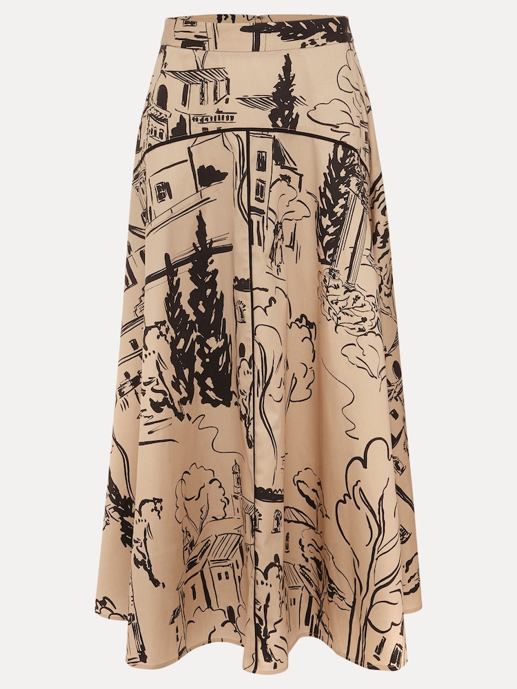 Phase Eight Natural Mavis Tuscan Print Midi Skirt - Image 7 of 7