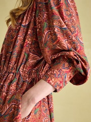 Joules Felicity Red Paisley Smocked Midi Dress - Image 5 of 7