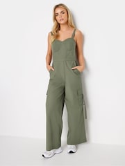 Verde - PixieGirl Petite 100% Cotton Utility Wide Leg Jumpsuit - Imagen 1 de 6