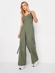 Verde - PixieGirl Petite 100% Cotton Utility Wide Leg Jumpsuit - Imagen 3 de 6
