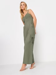 Verde - PixieGirl Petite 100% Cotton Utility Wide Leg Jumpsuit - Imagen 4 de 6