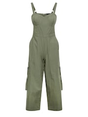 Verde - PixieGirl Petite 100% Cotton Utility Wide Leg Jumpsuit - Imagen 6 de 6