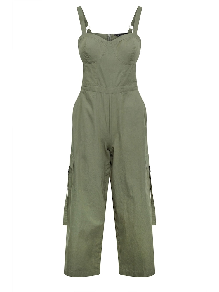 Verde - PixieGirl Petite 100% Cotton Utility Wide Leg Jumpsuit - Imagen 6 de 6