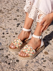 Linzi White Raya Multi Weaved Flatform Wedges - Image 1 of 5