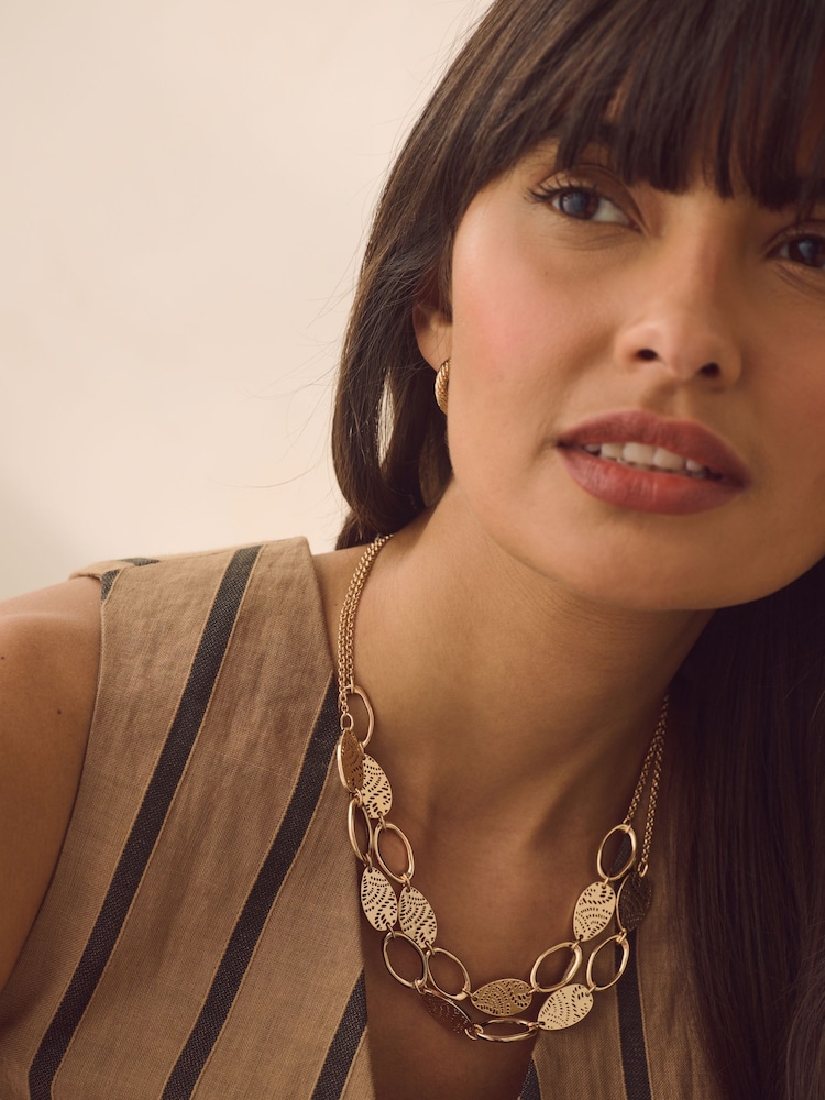 Gold Tone Cutout Double Layer Necklace - Image 1 of 4