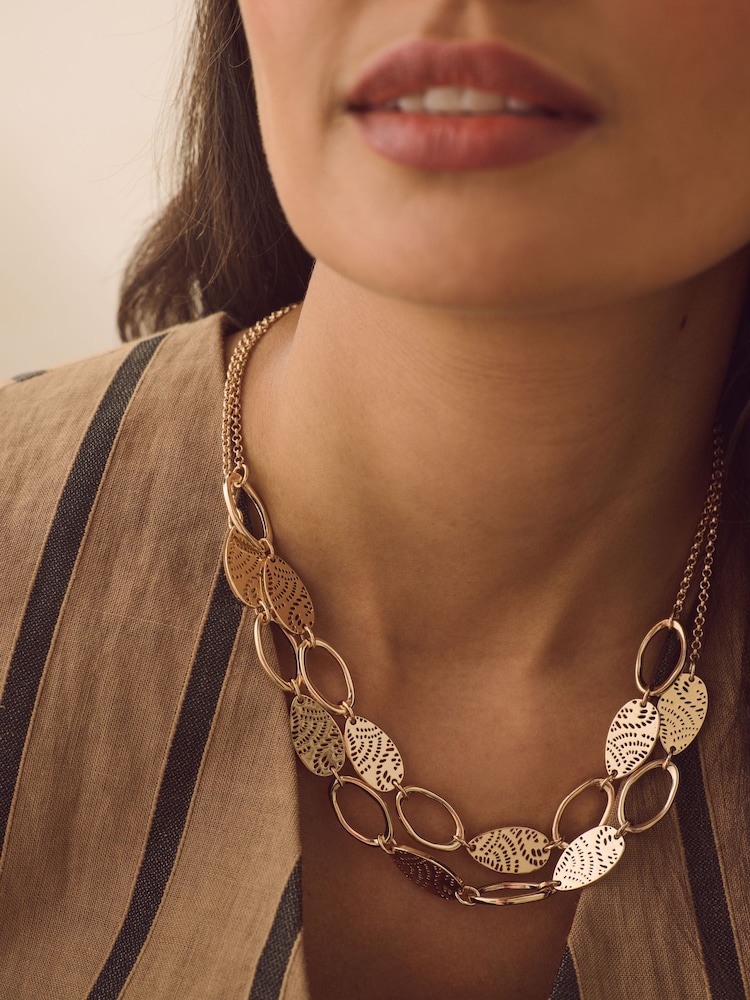 Gold Tone Cutout Double Layer Necklace - Image 2 of 4