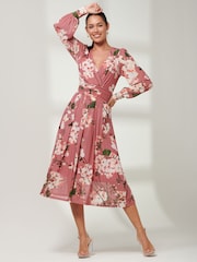 Jolie Moi Light Pink Rayla Wrap Front Mesh Midi Dress - Image 1 of 6