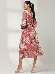 Jolie Moi Light Pink Rayla Wrap Front Mesh Midi Dress - Image 2 of 6