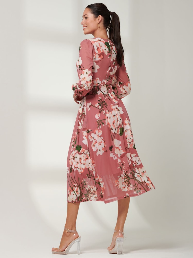 Jolie Moi Light Pink Rayla Wrap Front Mesh Midi Dress - Image 2 of 6