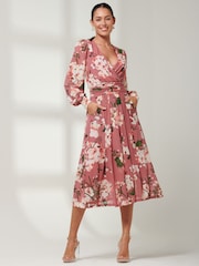 Jolie Moi Light Pink Rayla Wrap Front Mesh Midi Dress - Image 4 of 6