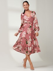 Jolie Moi Light Pink Rayla Wrap Front Mesh Midi Dress - Image 5 of 6