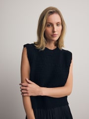 Black Sleeveless Knitted Vest Tank Top - Image 1 of 7
