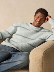 Grey Regular Fit Horizontal Stripe Crew Jumper with Wool - Image 5 of 8
