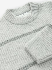 Grey Regular Fit Horizontal Stripe Crew Jumper with Wool - Image 8 of 8