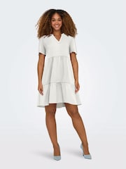ONLY White Linen Blend Tiered Smock Dress - Image 1 of 3