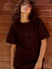 Leopard Print 100% Cotton Short Sleeve Denim T-Shirt Dress - Image 1 of 8