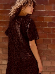 Leopard Print 100% Cotton Short Sleeve Denim T-Shirt Dress - Image 3 of 8