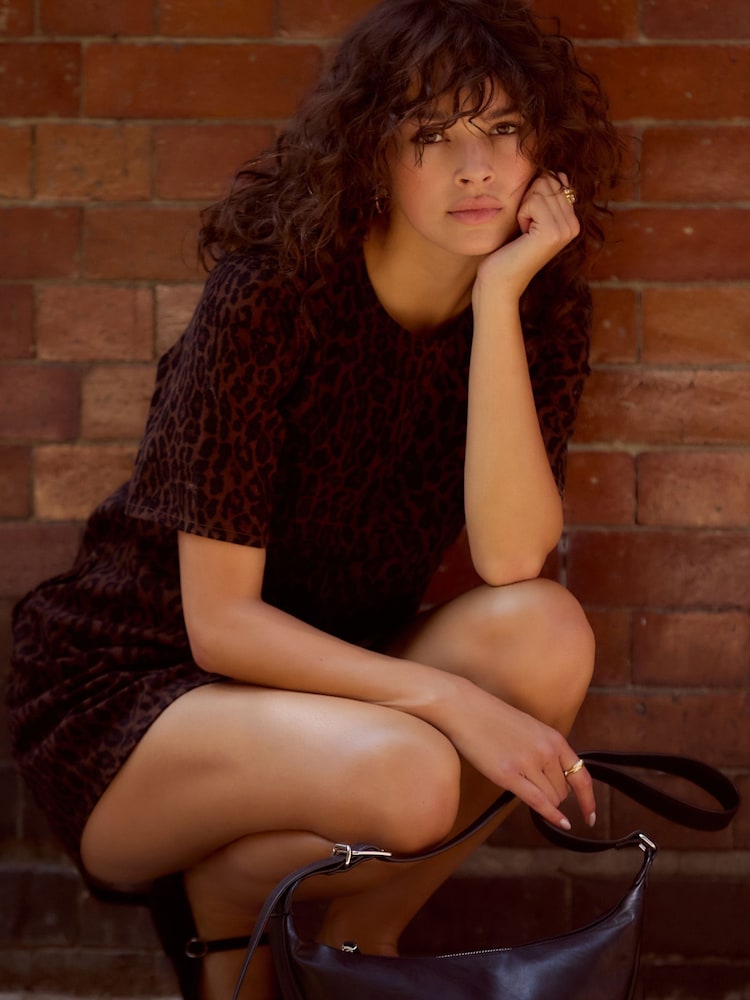 Leopard Print 100% Cotton Short Sleeve Denim T-Shirt Dress - Image 4 of 8