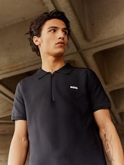 BOSS Black Logo Detail Short-Sleeved Zip-Neck Polo Sweater - Image 1 of 8