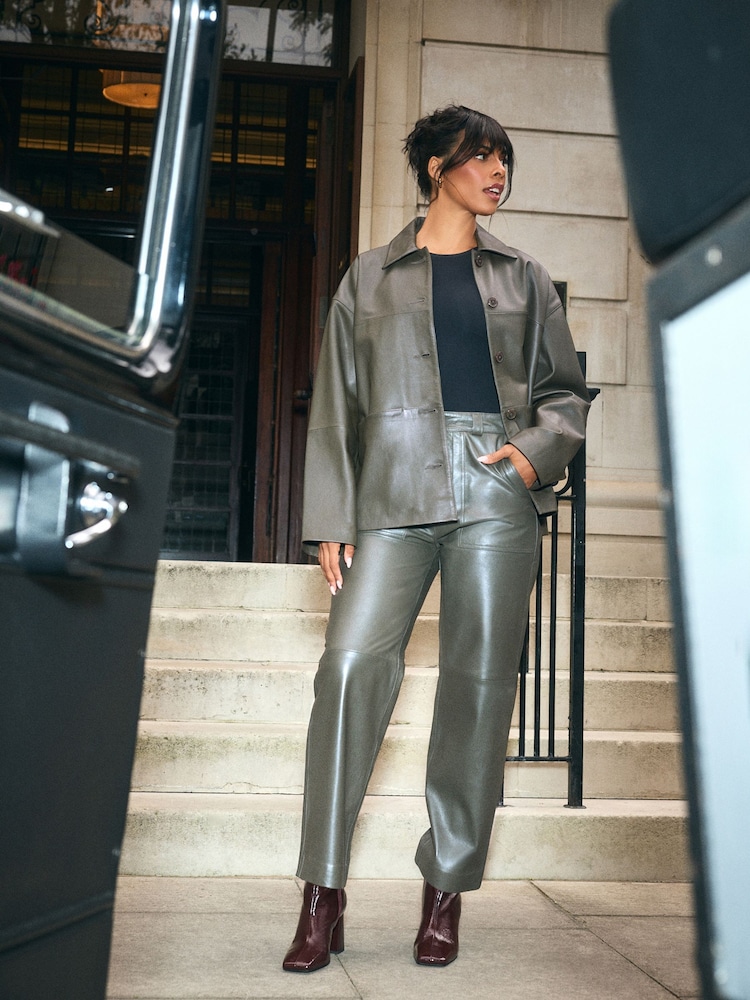 Khaki Green Premium Genuine Leather Trousers - Image 1 of 4 Khaki Green Premium Genuine Leather Trousers - Image 1 of 4