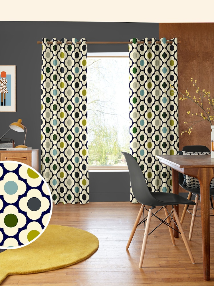 Orla Kiely Blue Multi Spot Flower Made to Measure 100% Cotton Curtains - Image 1 of 5