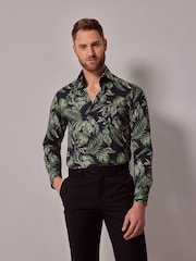 Hawes & Curtis Green Leaf Print Slim High Collar 100% Cotton Shirt - Image 1 of 5