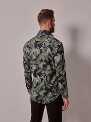 Hawes & Curtis Green Leaf Print Slim High Collar 100% Cotton Shirt - Image 2 of 5