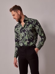 Hawes & Curtis Green Leaf Print Slim High Collar 100% Cotton Shirt - Image 3 of 5