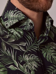 Hawes & Curtis Green Leaf Print Slim High Collar 100% Cotton Shirt - Image 4 of 5
