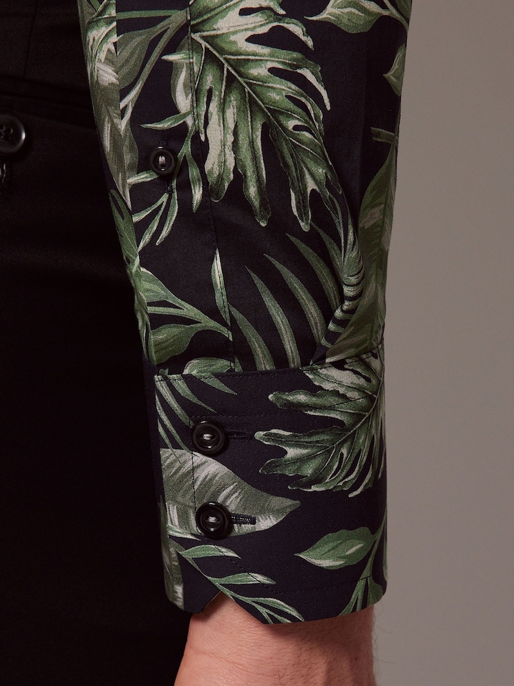 Hawes & Curtis Green Leaf Print Slim High Collar 100% Cotton Shirt - Image 5 of 5