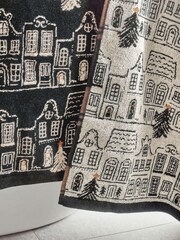 Set of 2 Black/White Mono Christmas Village 100% Cotton Towel Bale - Image 3 of 3