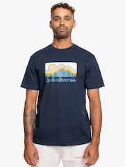 Quiksilver Blue 100% Cotton Gradient Mountains Logo T-Shirt - Image 1 of 6