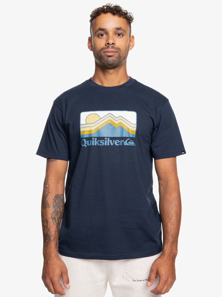 Quiksilver Blue 100% Cotton Gradient Mountains Logo T-Shirt - Image 1 of 6