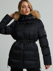 Zavetti Canada Black Womens Virna 2.0 Mid Length Puffer Black Parka Jacket - Image 1 of 7