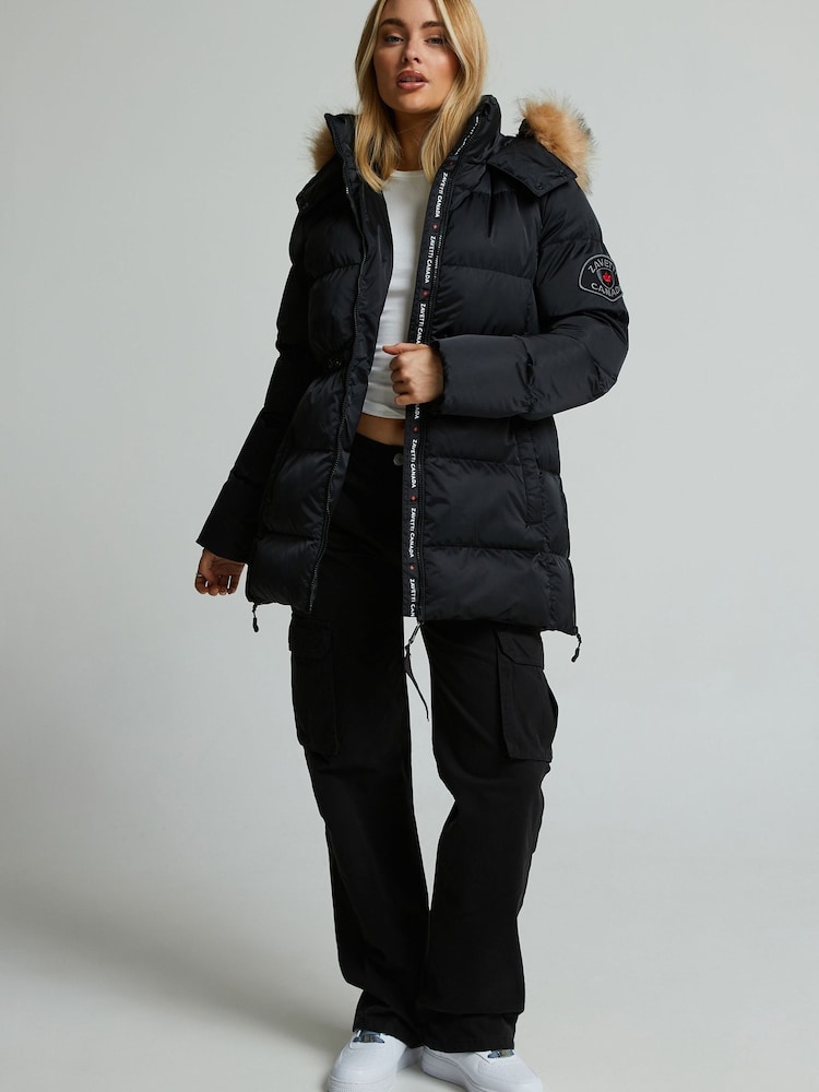 Zavetti Canada Black Womens Virna 2.0 Mid Length Puffer Black Parka Jacket - Image 2 of 7 Zavetti Canada Black Womens Virna 2.0 Mid Length Puffer Black Parka Jacket - Image 2 of 7