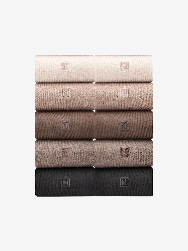 Neutral Soft Marl 10 Pack Embroidered Lasting Fresh Socks - Image 1 of 7