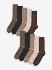 Neutral Soft Marl 10 Pack Embroidered Lasting Fresh Socks - Image 2 of 7