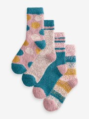 Blue/Pink/Ochre Cosy Socks 4 Pack - Image 1 of 9