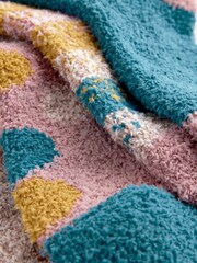 Blue/Pink/Ochre Cosy Socks 4 Pack - Image 3 of 9