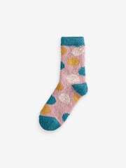 Blue/Pink/Ochre Cosy Socks 4 Pack - Image 4 of 9